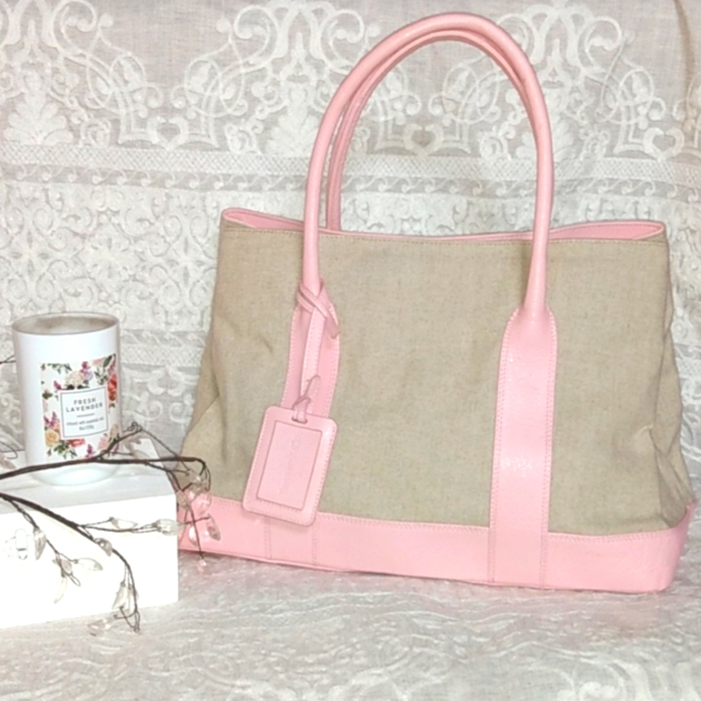 Tiffany and co purse, pink and cream large, pockets inside